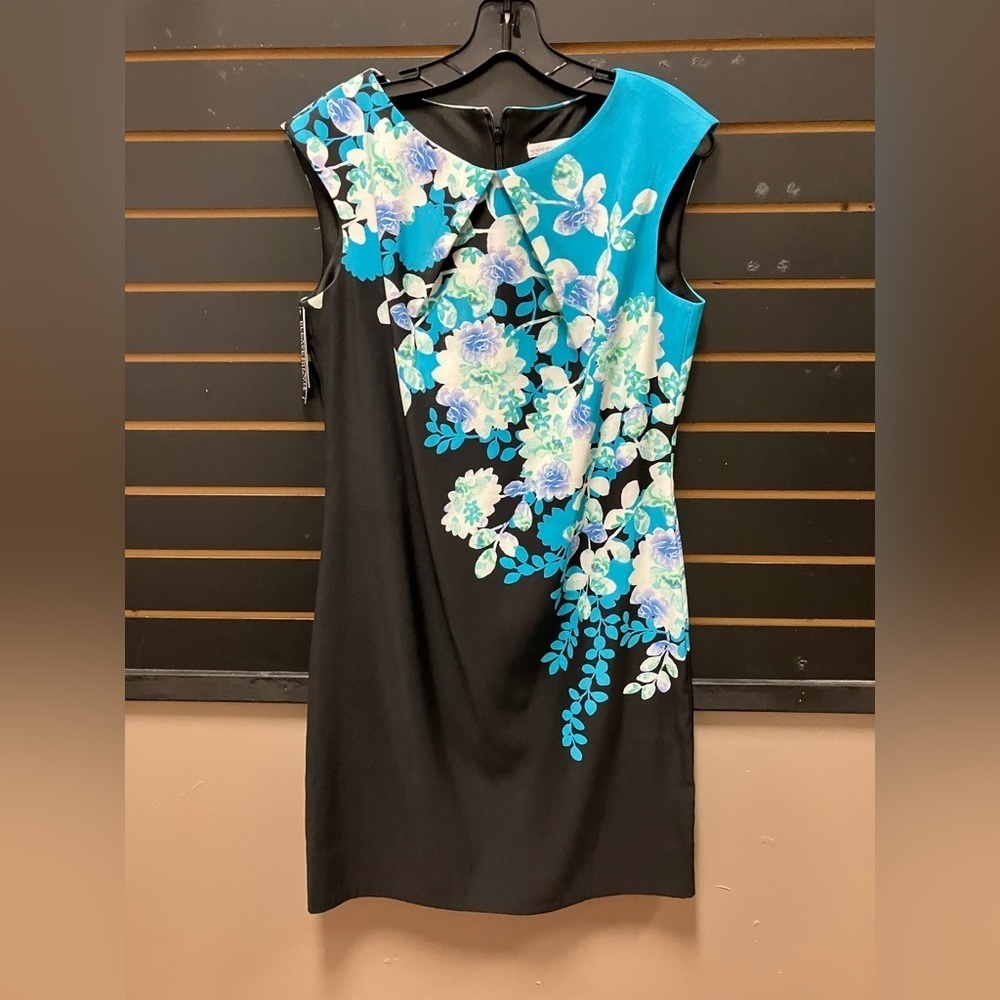 New York & Company Asymmetrical Black Blue Floral Sheath Dress Size 10 NWT